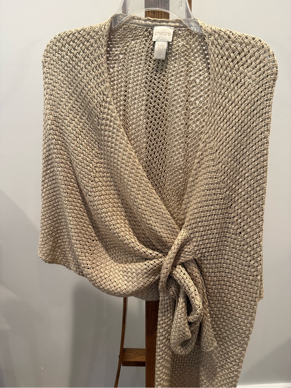 Chico's Tan Open-Weave Knit Wrap with Side Tie
